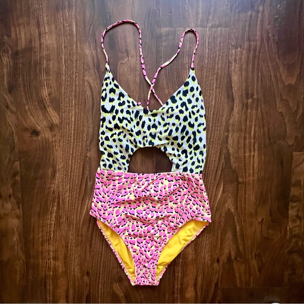 Arizona Jeans Co. One Piece High Cut Animal Print Colorful Swimsuit Size S